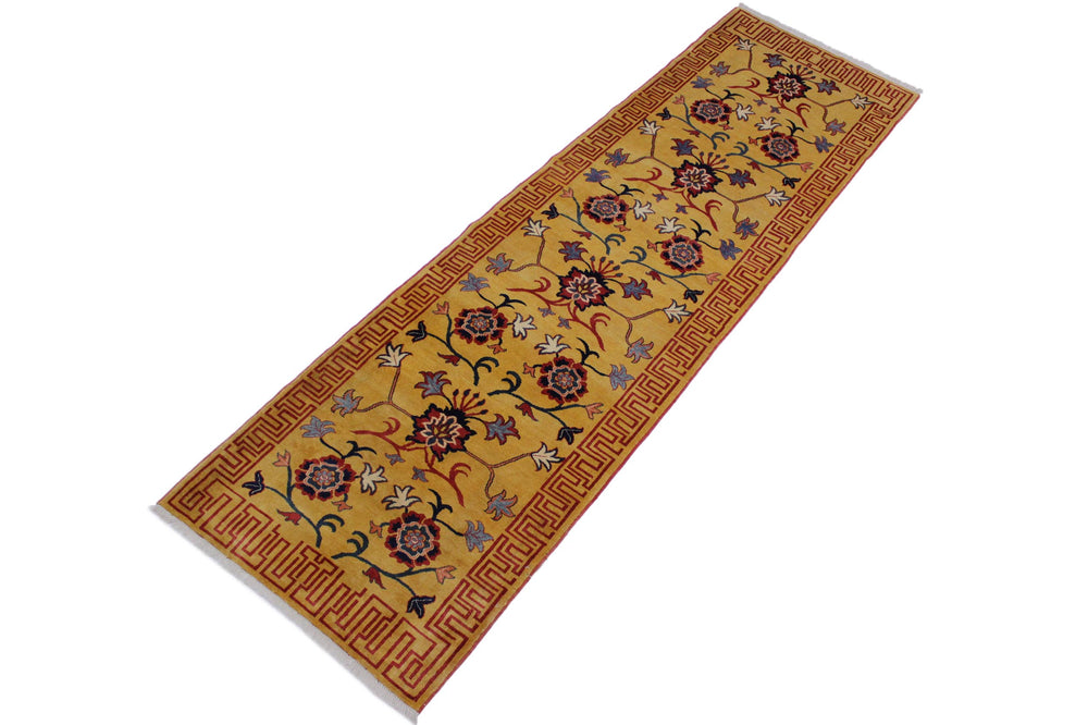 handmade Geometric Super Kazak Gold Red Hand Knotted RUNNER 100% WOOL area rug 3' x 10'