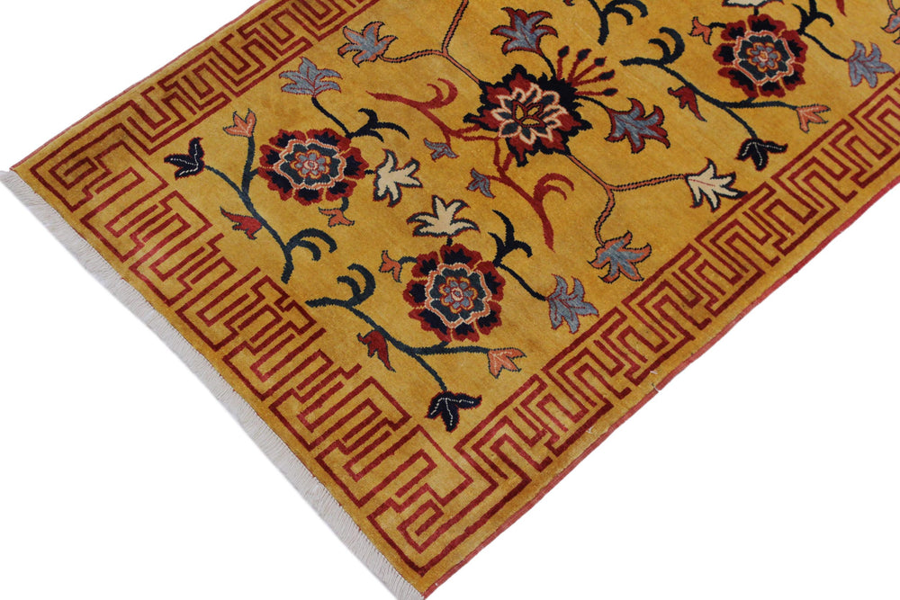 handmade Geometric Super Kazak Gold Red Hand Knotted RUNNER 100% WOOL area rug 3' x 10'