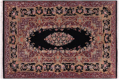 handmade Traditional Abusson Black Black Hand Knotted RECTANGLE 100% WOOL area rug 3x5