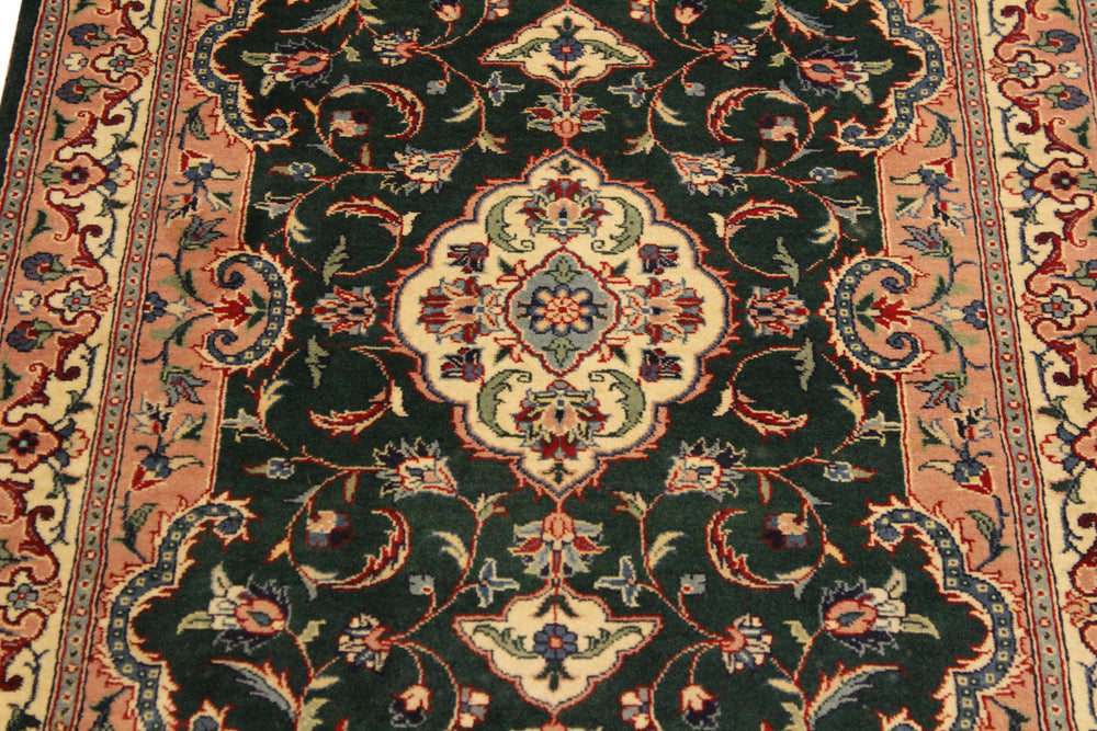 handmade Traditional Kashan Green Ivory Hand Knotted RECTANGLE 100% WOOL area rug 3x4