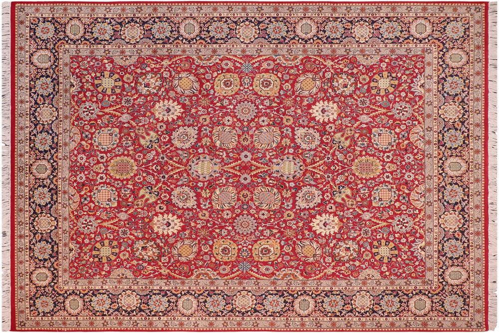 handmade Transitional  Red Blue Hand Knotted RECTANGLE 100% WOOL area rug 8x10
