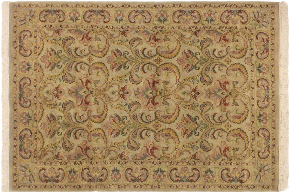 handmade Transitional  Taupe Green Hand Knotted RECTANGLE 100% WOOL area rug 4x6