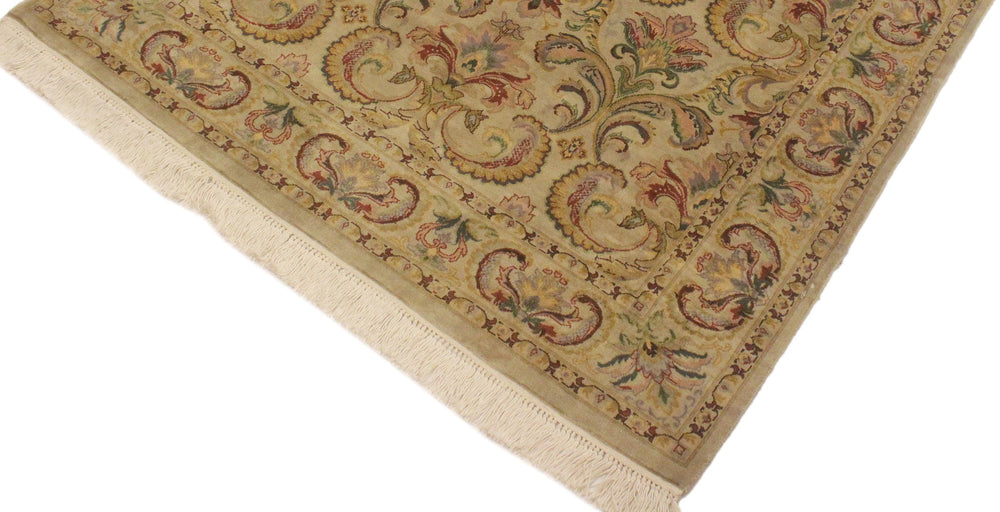 handmade Transitional  Taupe Green Hand Knotted RECTANGLE 100% WOOL area rug 4x6