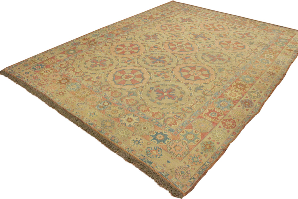 handmade Geometric Soumakh Tan Rust Hand-Woven RECTANGLE 100% WOOL area rug 10 x 13