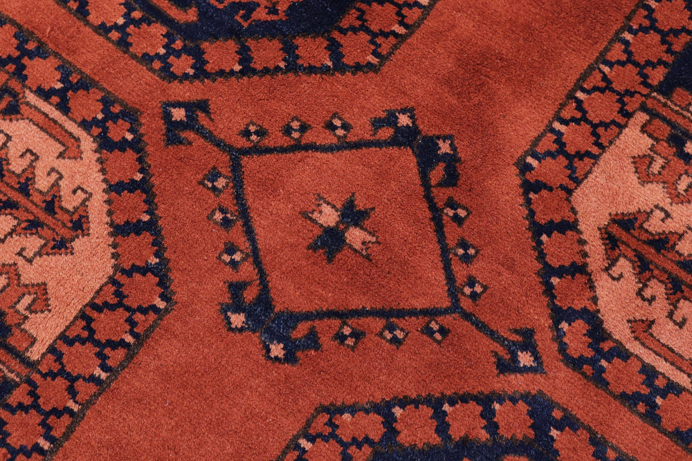 handmade Geometric Kargahi Rust Blue Hand Knotted RECTANGLE 100% WOOL area rug 7x10