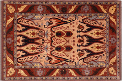 handmade Geometric Kargahi Tan Red Hand Knotted RECTANGLE 100% WOOL area rug 7x9