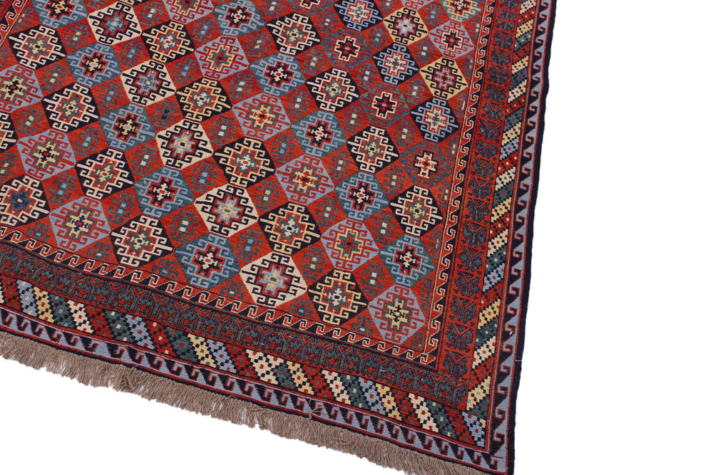 handmade Geometric Soumakh Rust Blue Hand-Woven RECTANGLE 100% WOOL area rug 6 x 9