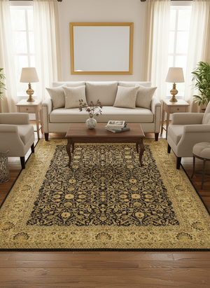 handmade Traditional  Brown Ivory Hand Knotted RECTANGLE 100% WOOL area rug 9' x 12'