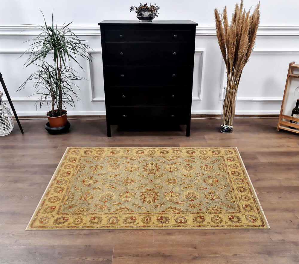 handmade Traditional Kafkaz Blue Gold Hand Knotted RECTANGLE 100% WOOL area rug 4x6