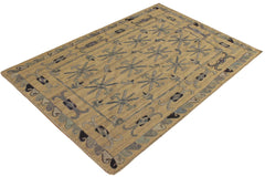 handmade Geometric Ikat Gray Blue Hand-Woven RECTANGLE 100% WOOL area rug 5' x 6'