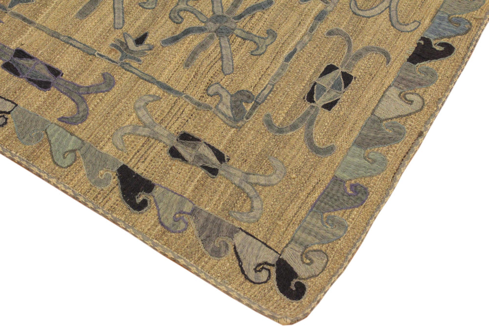 handmade Geometric Ikat Gray Blue Hand-Woven RECTANGLE 100% WOOL area rug 5' x 6'