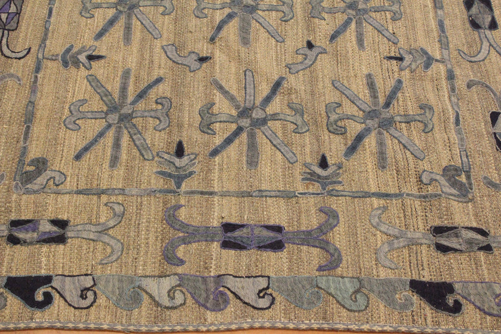 handmade Geometric Ikat Gray Blue Hand-Woven RECTANGLE 100% WOOL area rug 5' x 6'