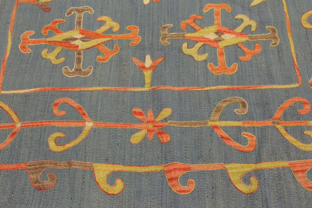 handmade Geometric Ikat Blue Pink Hand-Woven RECTANGLE 100% WOOL area rug 6' x 8'