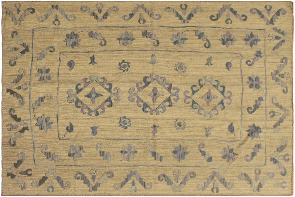handmade Geometric Ikat Gray Blue Hand-Woven RECTANGLE 100% WOOL area rug 6' x 8'