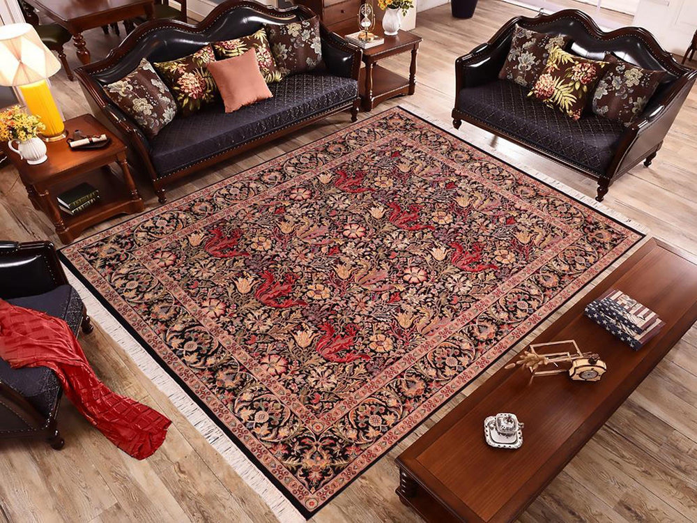 handmade Transitional Gulshan Black Red Hand Knotted RECTANGLE 100% WOOL area rug 8x10