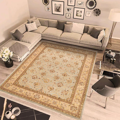 handmade Transitional Kafkaz Lt. Green Tan Hand Knotted RECTANGLE 100% WOOL area rug 9' x 12'