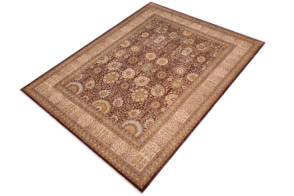 handmade Traditional  Chocolate Chocolate Hand Knotted RECTANGLE 100% WOOL area rug 9' x 12'