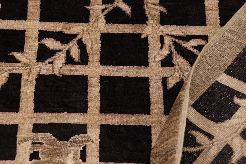 handmade Modern Kafkaz Black Tan Hand Knotted RECTANGLE 100% WOOL area rug 9' x 12'