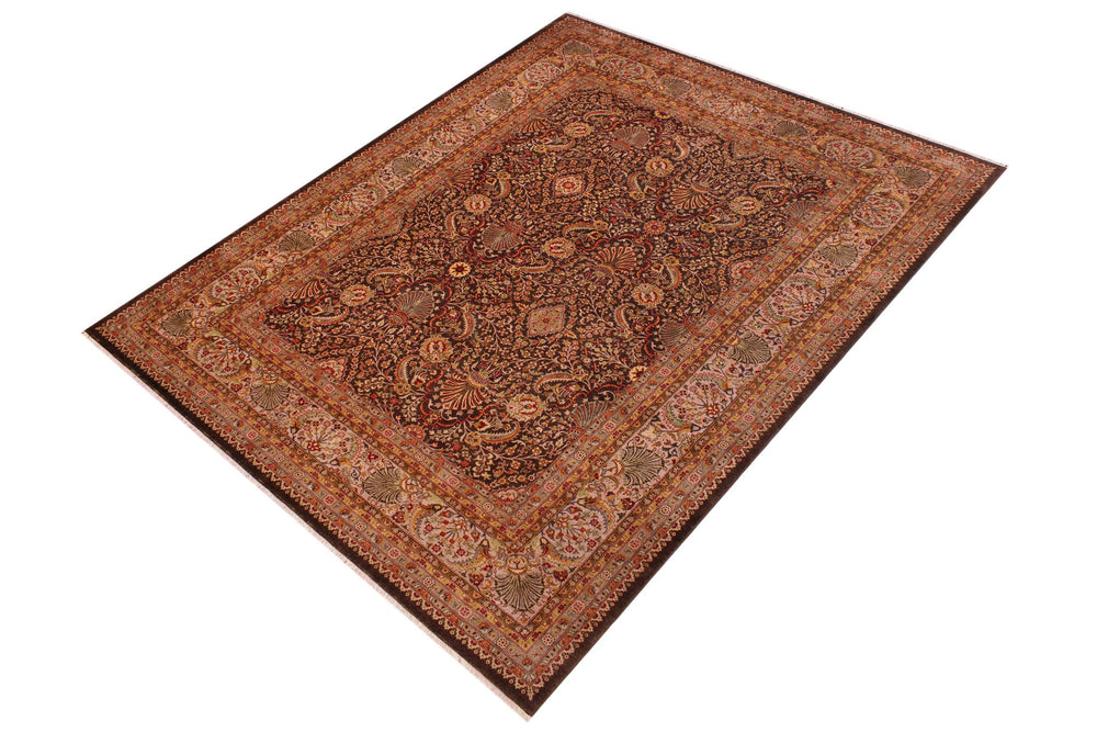 handmade Traditional  Chocolate Lt. Gray Hand Knotted RECTANGLE 100% WOOL area rug 9' x 12'
