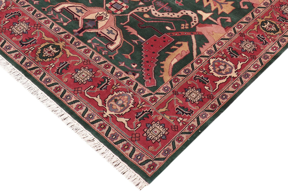handmade Traditional Loose Weave Green Rust Hand Knotted RECTANGLE 100% WOOL area rug 8' x 10'