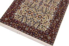 handmade Traditional Hereke Ivory Red Hand Knotted RECTANGLE WOOL&SILK area rug 4' x 6'