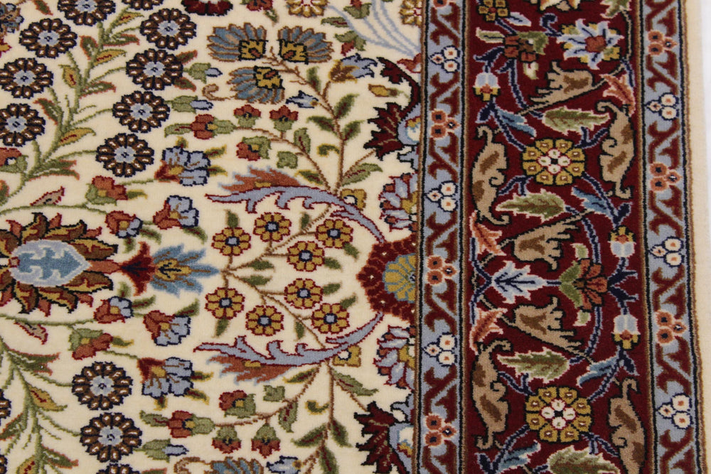 handmade Traditional Hereke Ivory Red Hand Knotted RECTANGLE WOOL&SILK area rug 4' x 6'