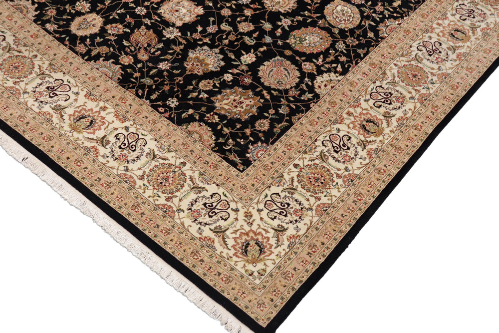 handmade Transitional  Black Ivory Hand Knotted RECTANGLE WOOL&SILK area rug 10x14