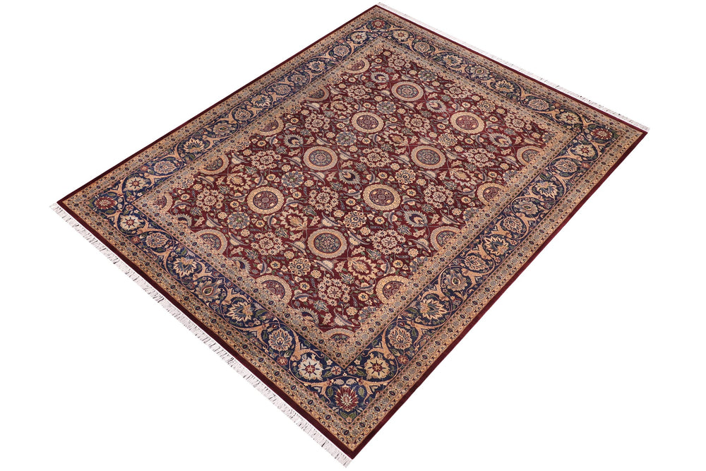 handmade Transitional Agra Tabriz Aubergine Blue Hand Knotted RECTANGLE 100% WOOL area rug 9x13