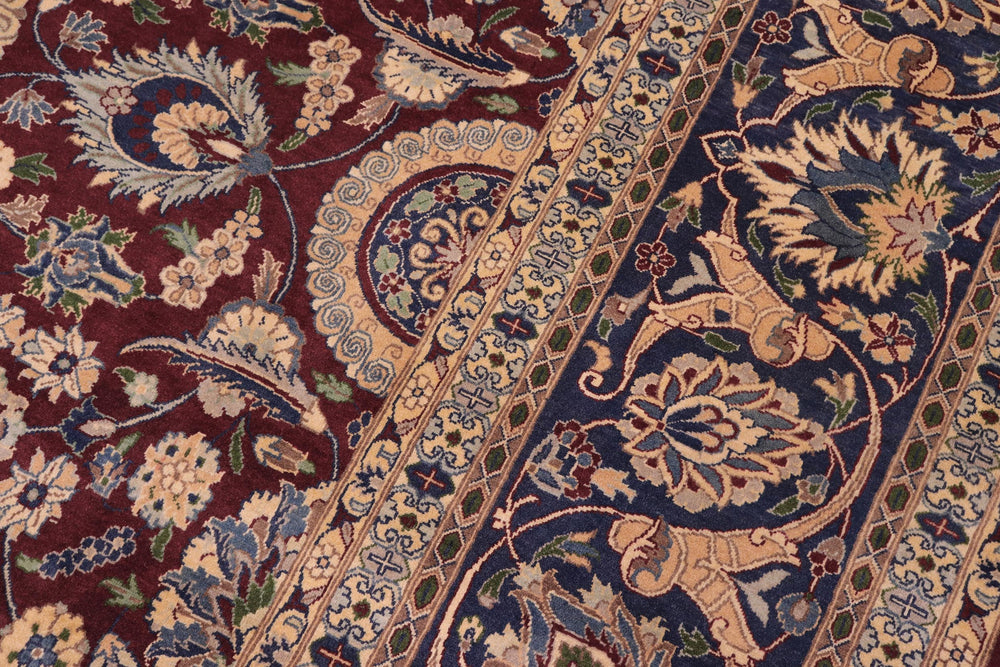 handmade Transitional Agra Tabriz Aubergine Blue Hand Knotted RECTANGLE 100% WOOL area rug 9x13