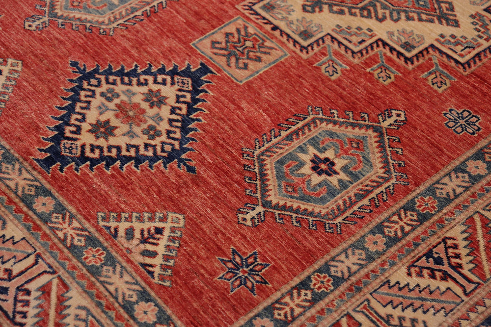 handmade Geometric Super Kazak Rust Beige Hand Knotted RECTANGLE 100% WOOL area rug 5' x 8'