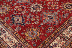 handmade Geometric Super Kazak Red Beige Hand Knotted RECTANGLE 100% WOOL area rug 6' x 9'