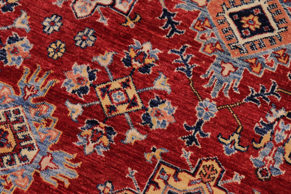 handmade Geometric Super Kazak Red Beige Hand Knotted RECTANGLE 100% WOOL area rug 6' x 9'