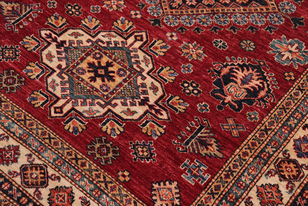 handmade Geometric Super Kazak Red Beige Hand Knotted RECTANGLE 100% WOOL area rug 5' x 7'