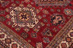 handmade Geometric Super Kazak Red Beige Hand Knotted RECTANGLE 100% WOOL area rug 5' x 7'