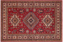 handmade Geometric Super Kazak Red Beige Hand Knotted RECTANGLE 100% WOOL area rug 5' x 7'