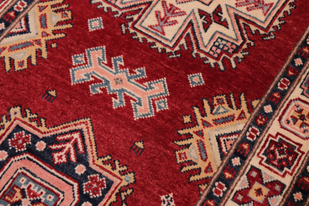 handmade Geometric Super Kazak Red Beige Hand Knotted RUNNER 100% WOOL area rug 3' x 10'