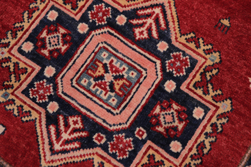 handmade Geometric Super Kazak Red Beige Hand Knotted RUNNER 100% WOOL area rug 3' x 10'