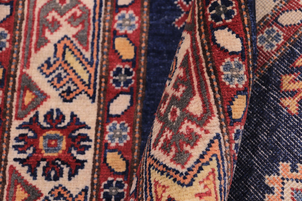 handmade Geometric Super Kazak Blue Beige Hand Knotted RUNNER 100% WOOL area rug 3' x 10'
