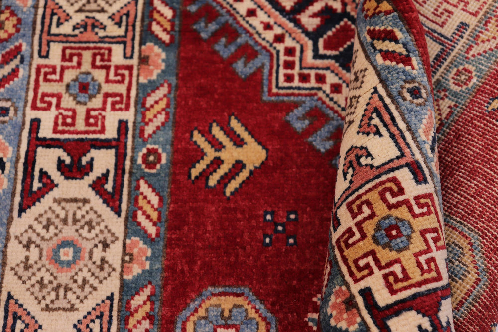 handmade Geometric Super Kazak Red Beige Hand Knotted RUNNER 100% WOOL area rug 3' x 10'