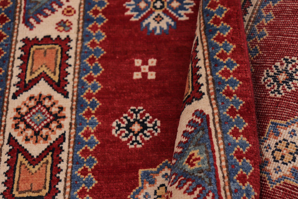 handmade Geometric Super Kazak Red Beige Hand Knotted RUNNER 100% WOOL area rug 3' x 8'