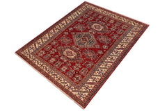 handmade Geometric Super Kazak Red Beige Hand Knotted RECTANGLE 100% WOOL area rug 6' x 9'