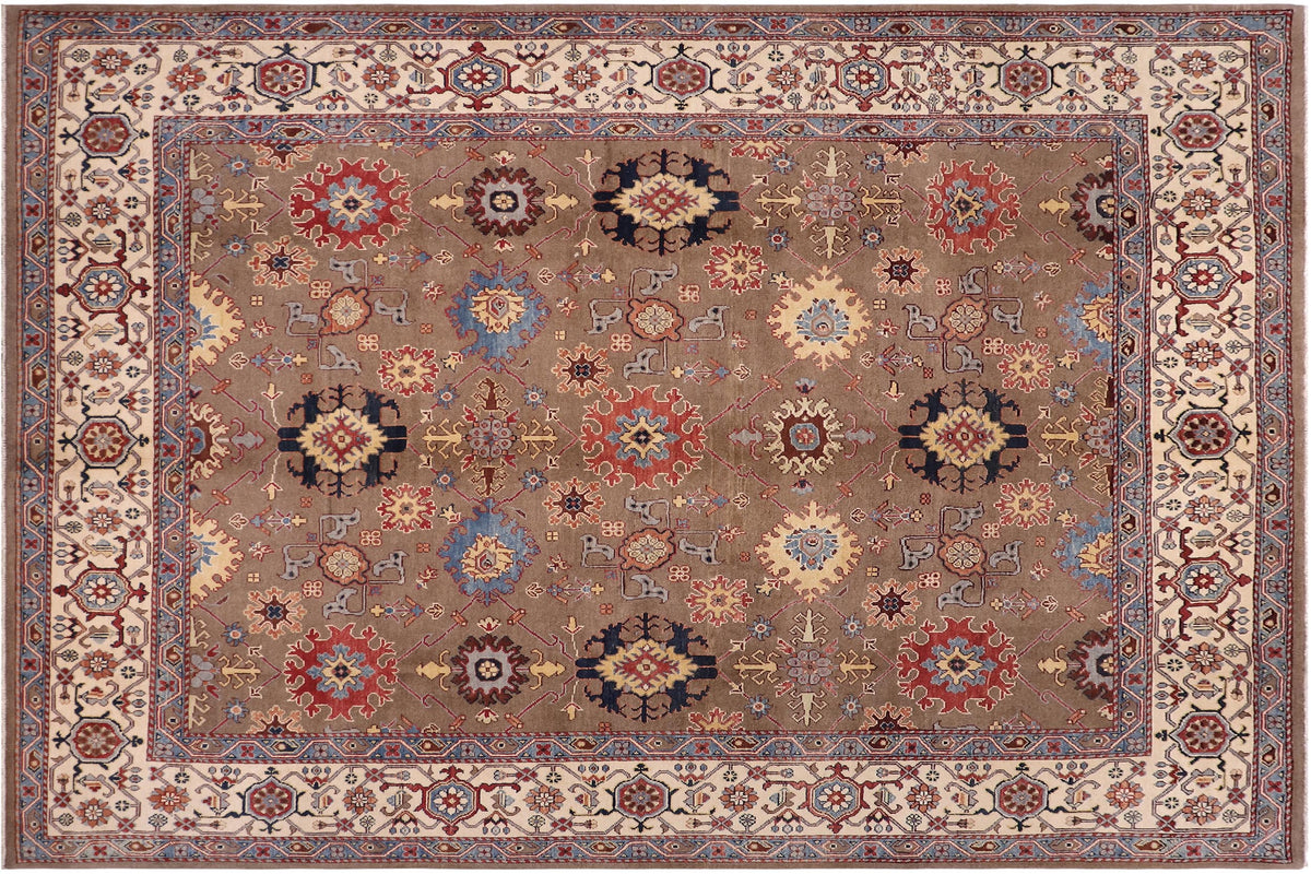 8x9 hand knotted transitional wool rug in brown and beige - Boho Chic Nathanie
