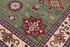 handmade Geometric Kazak Lt. Green Beige Hand-made RECTANGLE 100% WOOL area rug 8'X9'