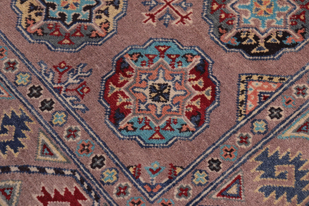 handmade Geometric Kazak Light Purpl Light Purpl Hand-made RECTANGLE 100% WOOL area rug 3'X5'