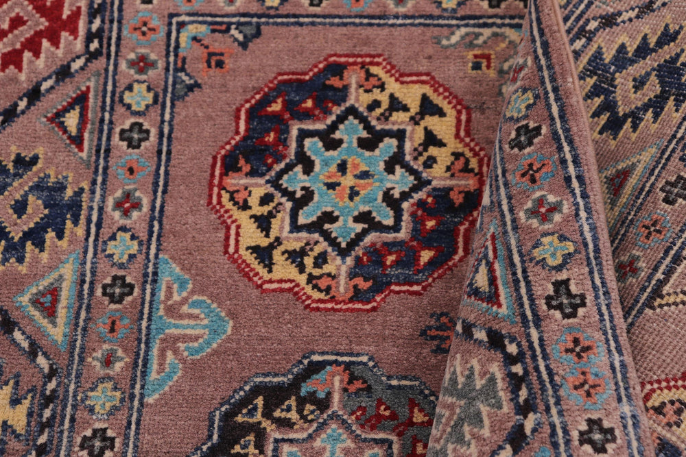 handmade Geometric Kazak Light Purpl Light Purpl Hand-made RECTANGLE 100% WOOL area rug 3'X5'