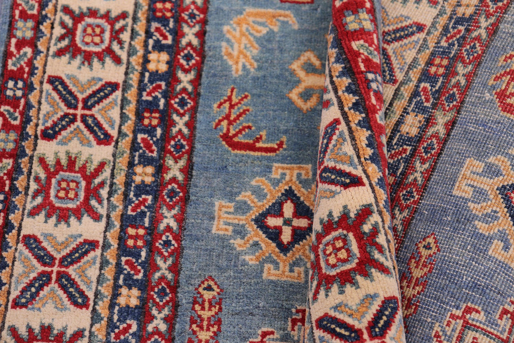 handmade Geometric Kazak Lt. Blue Beige Hand-made RECTANGLE 100% WOOL area rug 3'X5'