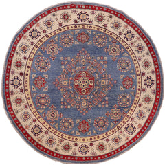 Bohemian Kazak Mya Light Blue/Beige Wool Round - 8'0''X8'0''