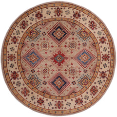 handmade Geometric Kazak Lt. Blue Beige Hand-made ROUND 100% WOOL area rug 8x8