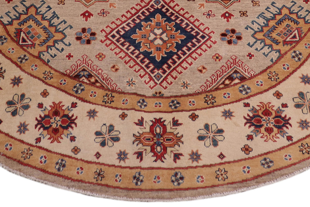 handmade Geometric Kazak Lt. Blue Beige Hand-made ROUND 100% WOOL area rug 8x8
