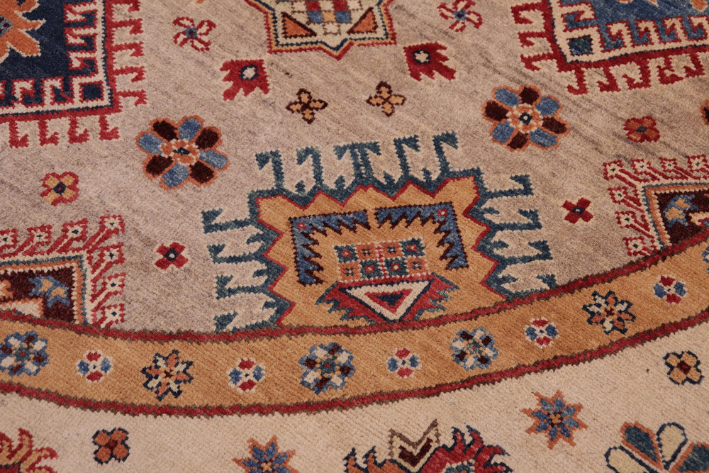 handmade Geometric Kazak Lt. Blue Beige Hand-made ROUND 100% WOOL area rug 8x8